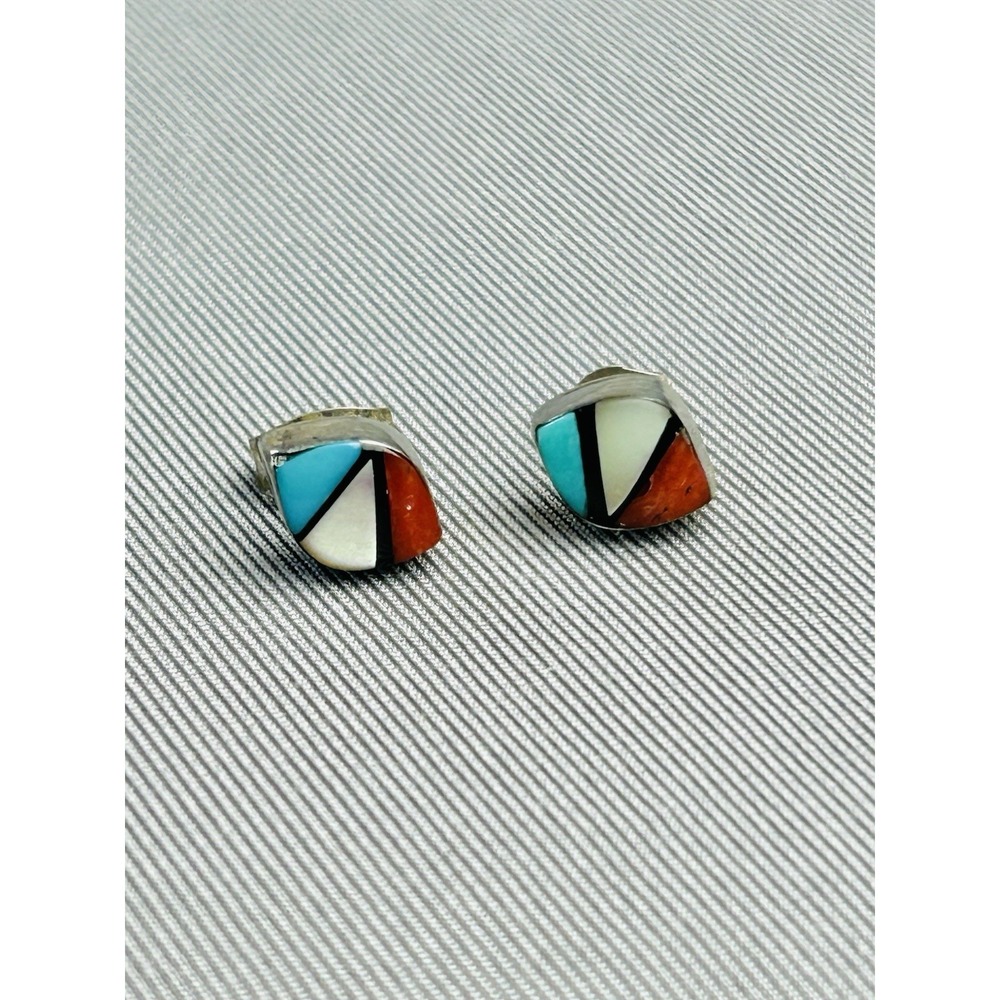 Native American Zuni Style Colorful Unmarked Stud Earrings